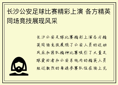 长沙公安足球比赛精彩上演 各方精英同场竞技展现风采