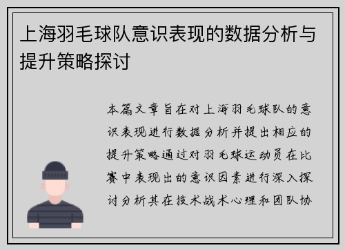 上海羽毛球队意识表现的数据分析与提升策略探讨