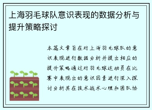 上海羽毛球队意识表现的数据分析与提升策略探讨